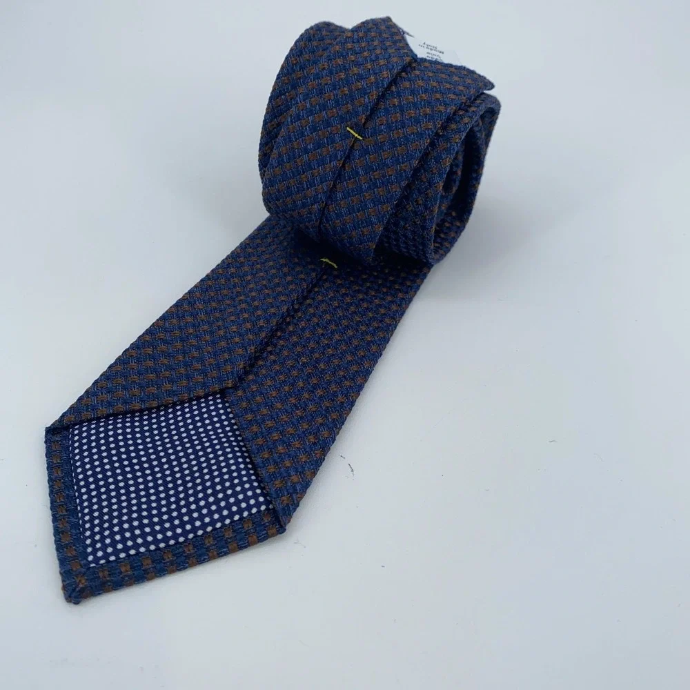 Eton Tie Mens One Size Blue Brown Silk Classic Fit Luxury Necktie Italy Made NWT